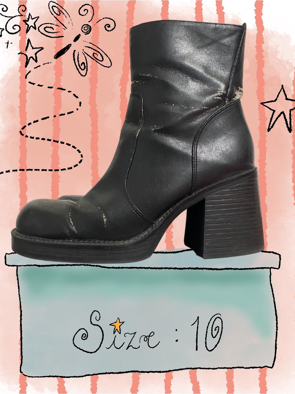 Rampage: Y2K Chunky square-toed black heeled boots
